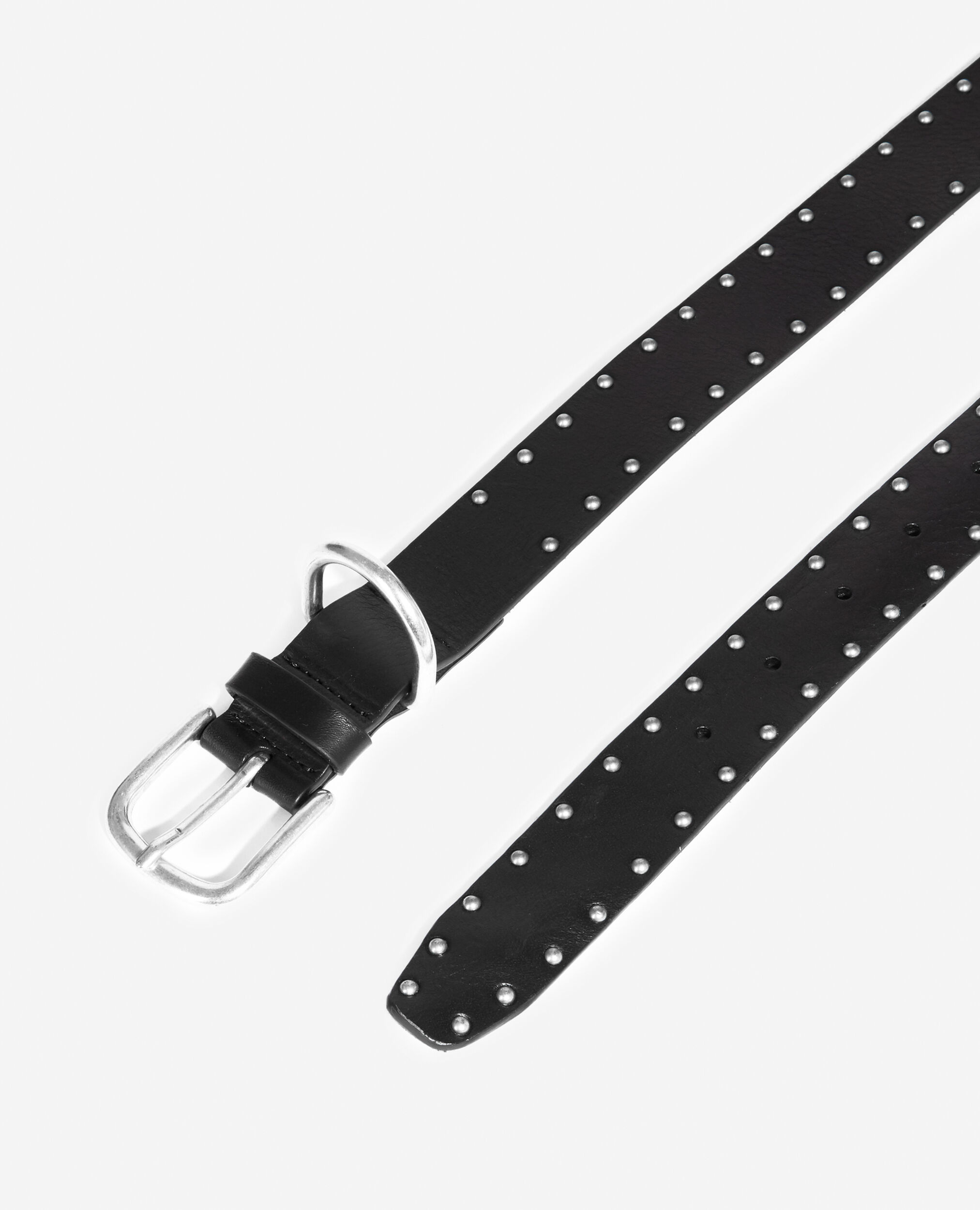 Skinny black leather belt with studs, BLACK, hi-res image number null