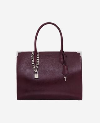 The Kooples WOMEN BORDEAUX ming l tote bag in burgundy cracked leather