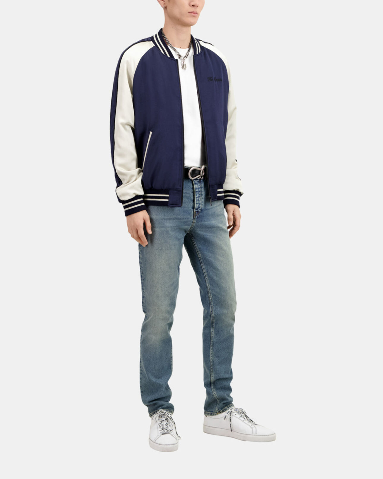 The Kooples MEN NAVY navy blue satin jacket with dragon embroidery