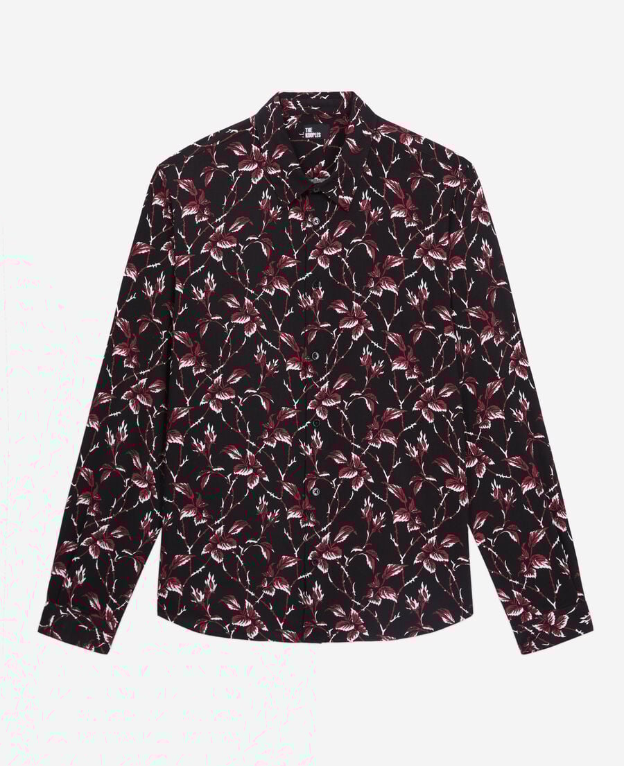 The Kooples MEN BLACK - BURGUNDY printed shirt