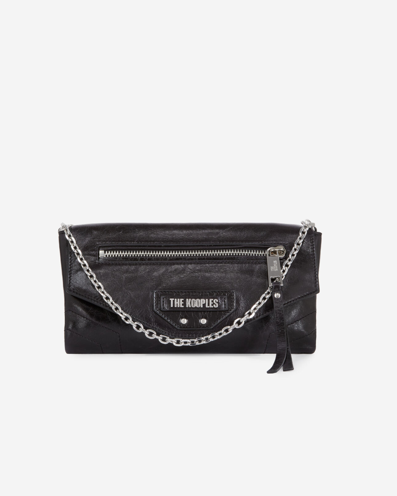 The Kooples FEMME BLACK petite pochette jill en cuir noir avec chaîne