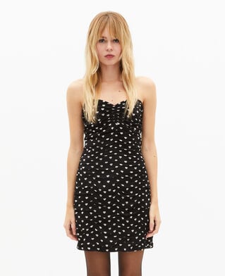 The Kooples FEMME BLACK WHITE robe courte bustier imprim&eacute; c&oelig;urs noire