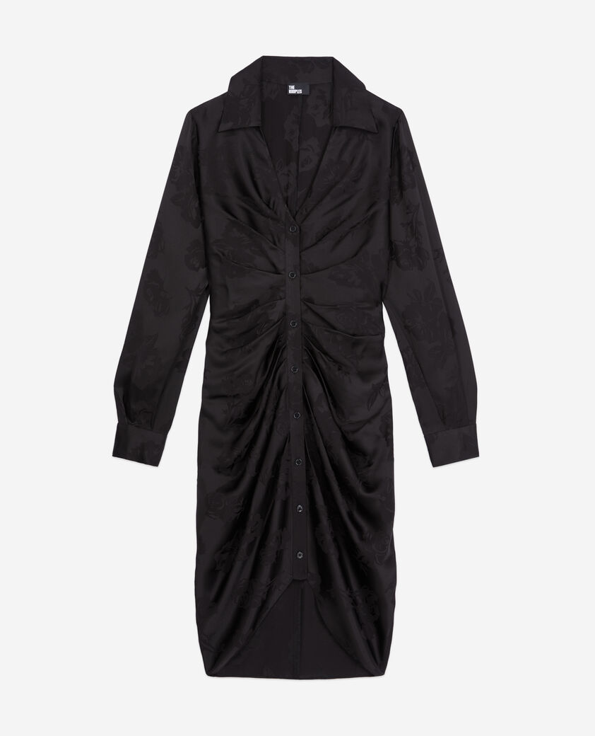 The Kooples FEMME BLACK robe noire mi-longue à fleurs avec fronces