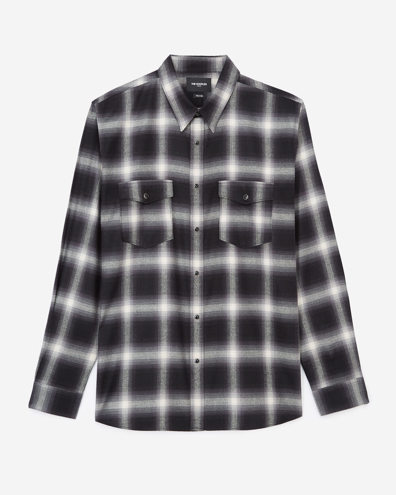 The Kooples MEN GREY cotton shirt with black and white checks