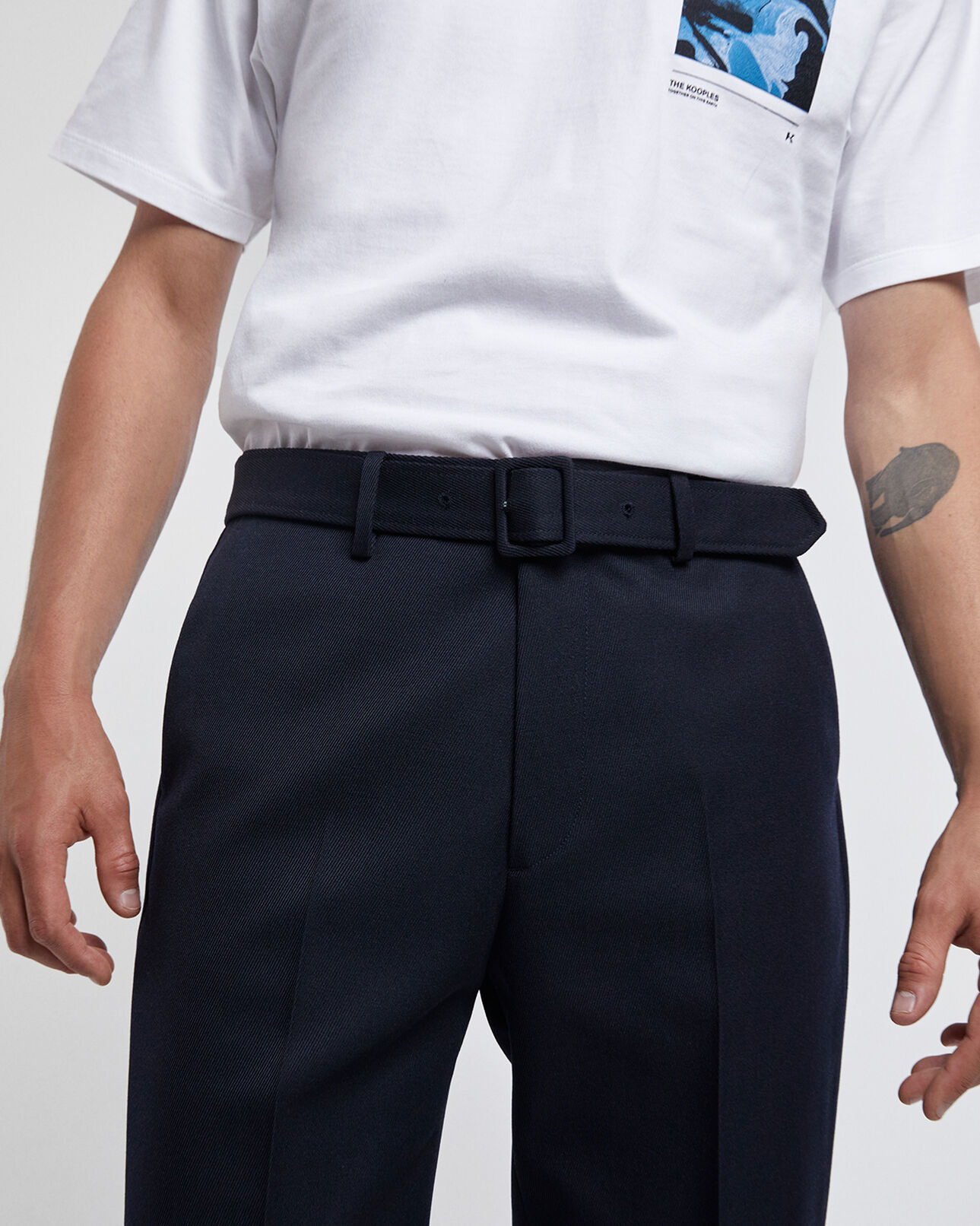 The Kooples HOMME NAVY pantalon droit laine bleu marine à plis