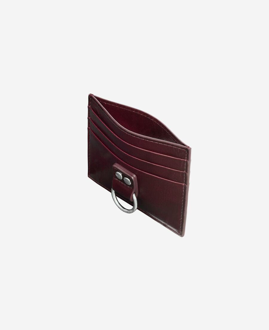 The Kooples WOMEN BORDEAUX amelia cardholder in burgundy cracked leather