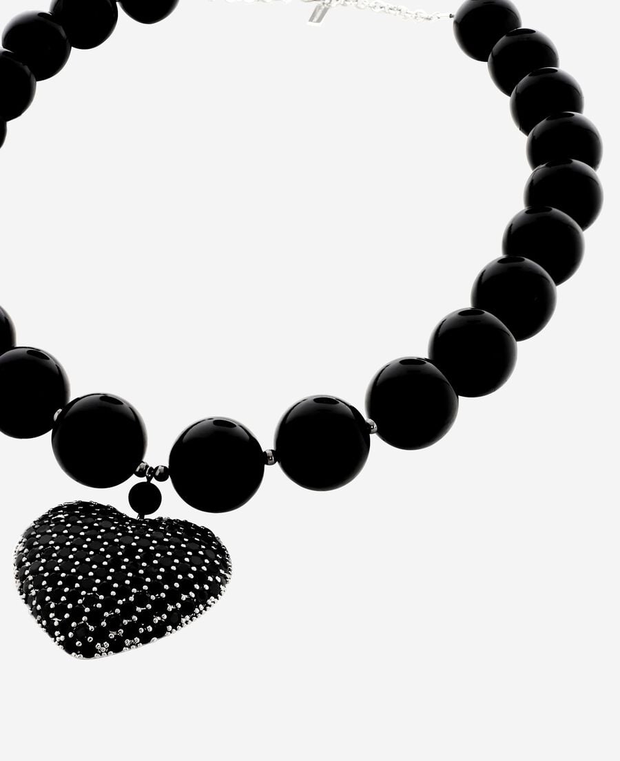 The Kooples FEMME BLACK collier pendentif c&oelig;ur avec perles noir