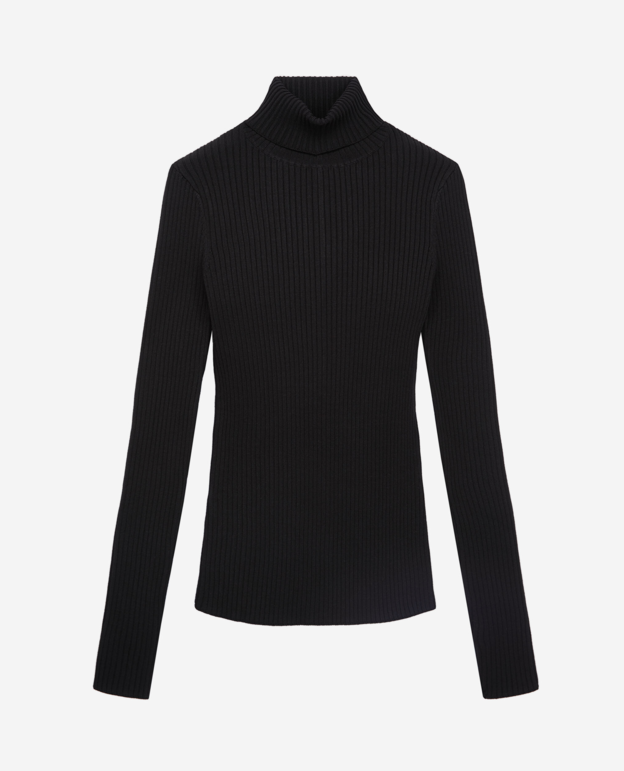 Schwarzer Pullover aus feinem Rippstrick, BLACK, hi-res image number null