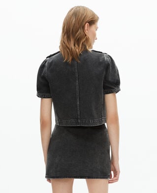 The Kooples WOMEN BLACK WASHED short gray denim skirt