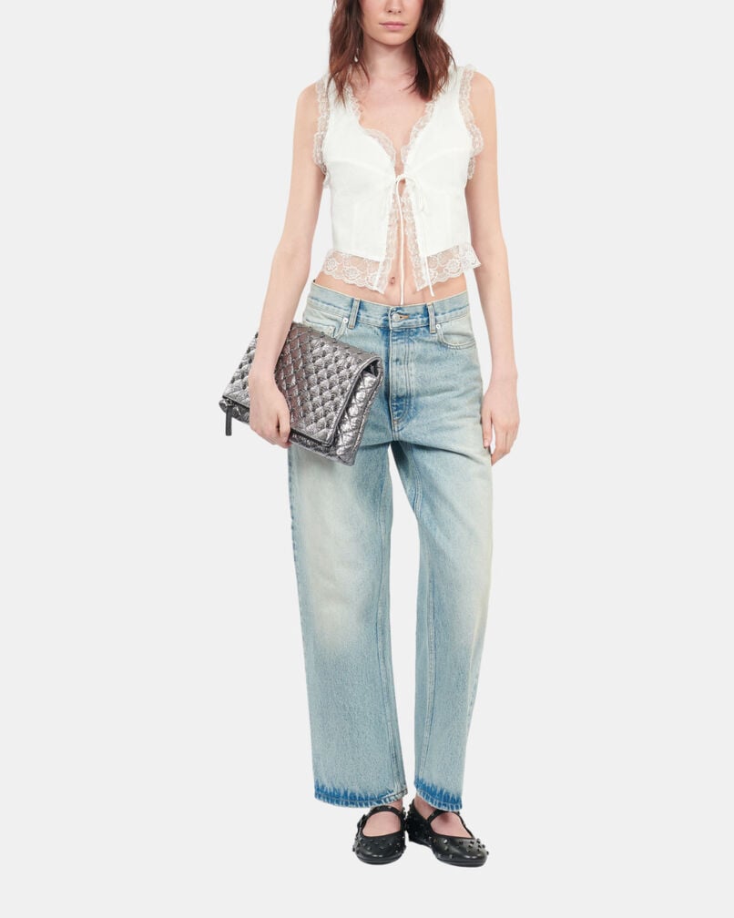 The Kooples DAMEN ECRU ecrufarbenes top ohne ärmel mit spitzen