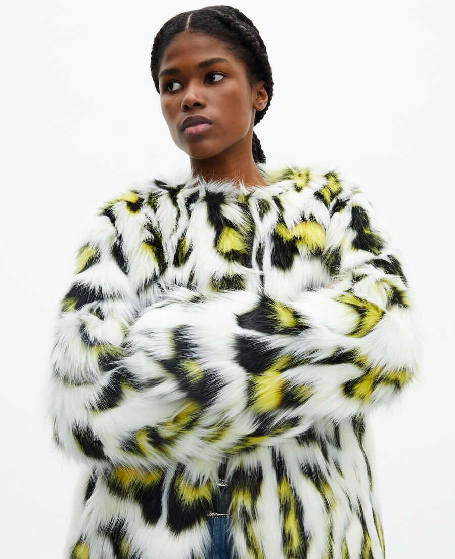 printed faux fur coat