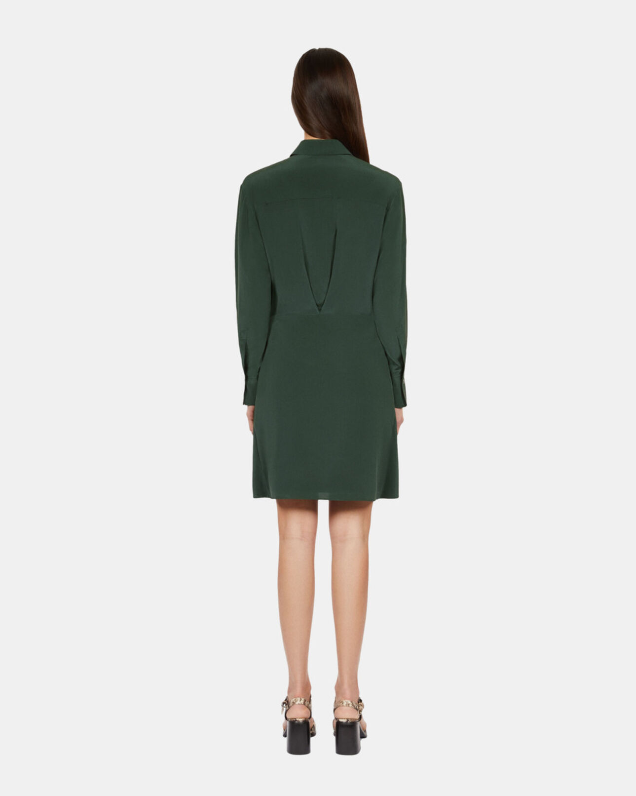 The Kooples FEMME WOOD KAKI robe chemise courte en soie avec nœud verte