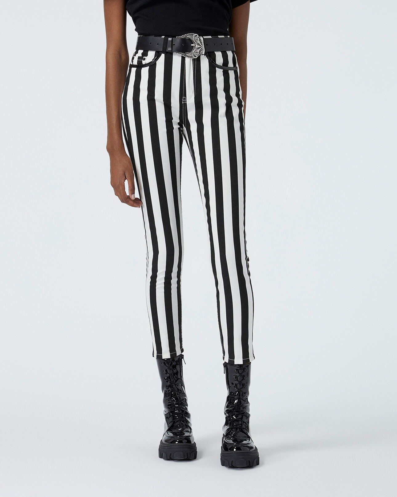 The Kooples WOMEN BLACK WHITE black and white striped slim-fit jeans