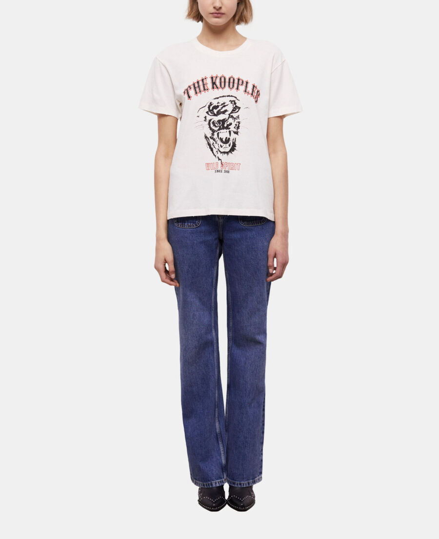 women's wild panther screen print ecru t-shirt
