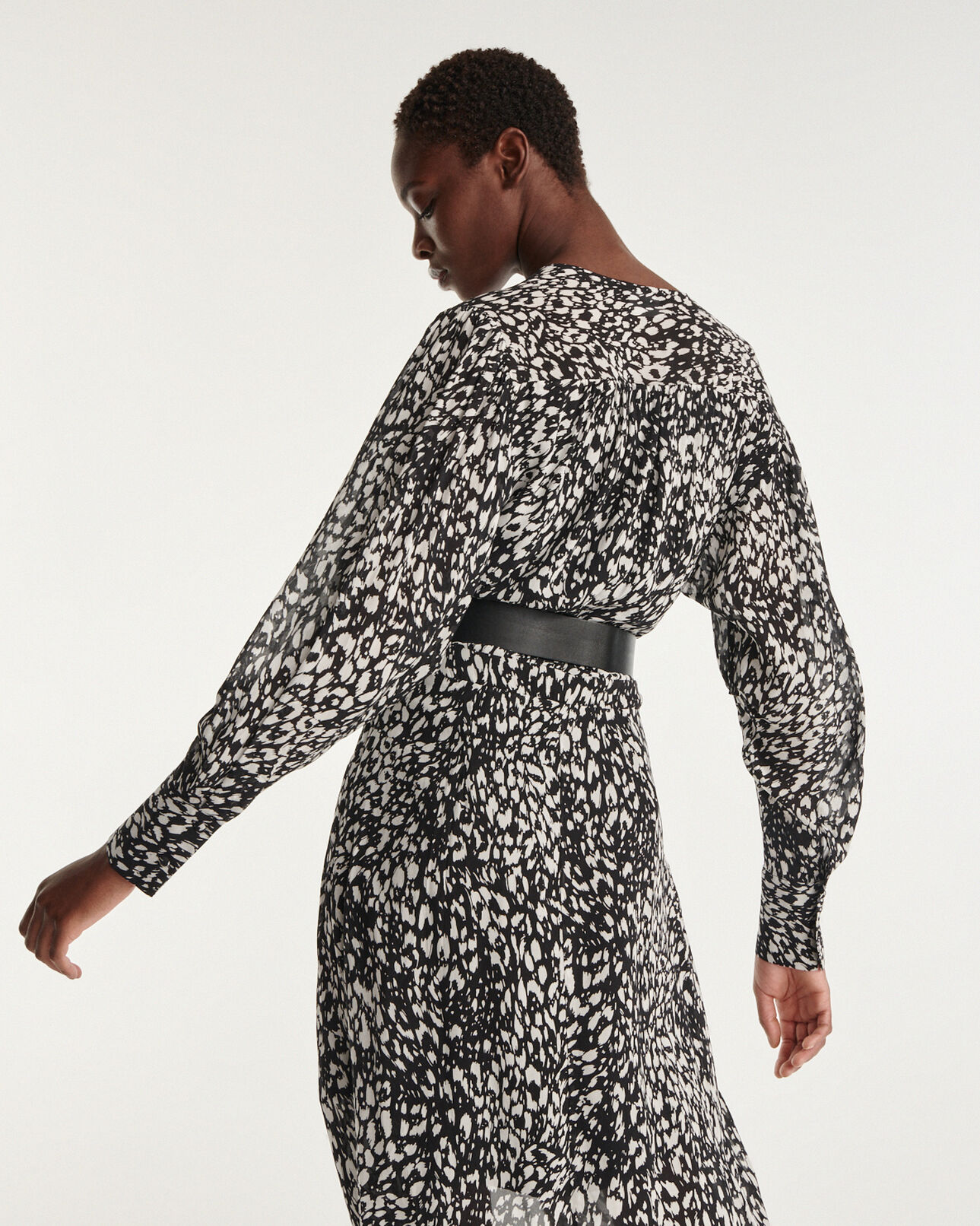 The Kooples DAMEN BLACK-ECRU kleid lang leopardenmusterprint drapiert