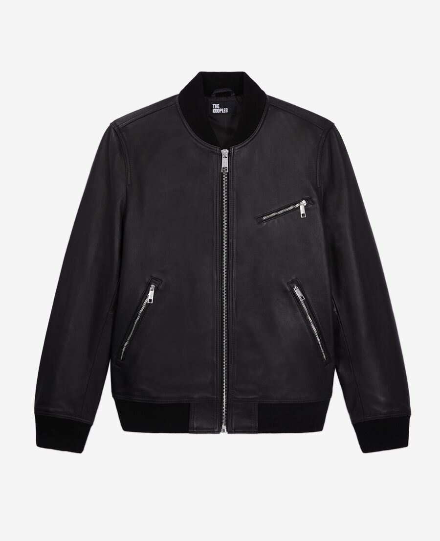 blouson teddy en cuir noir