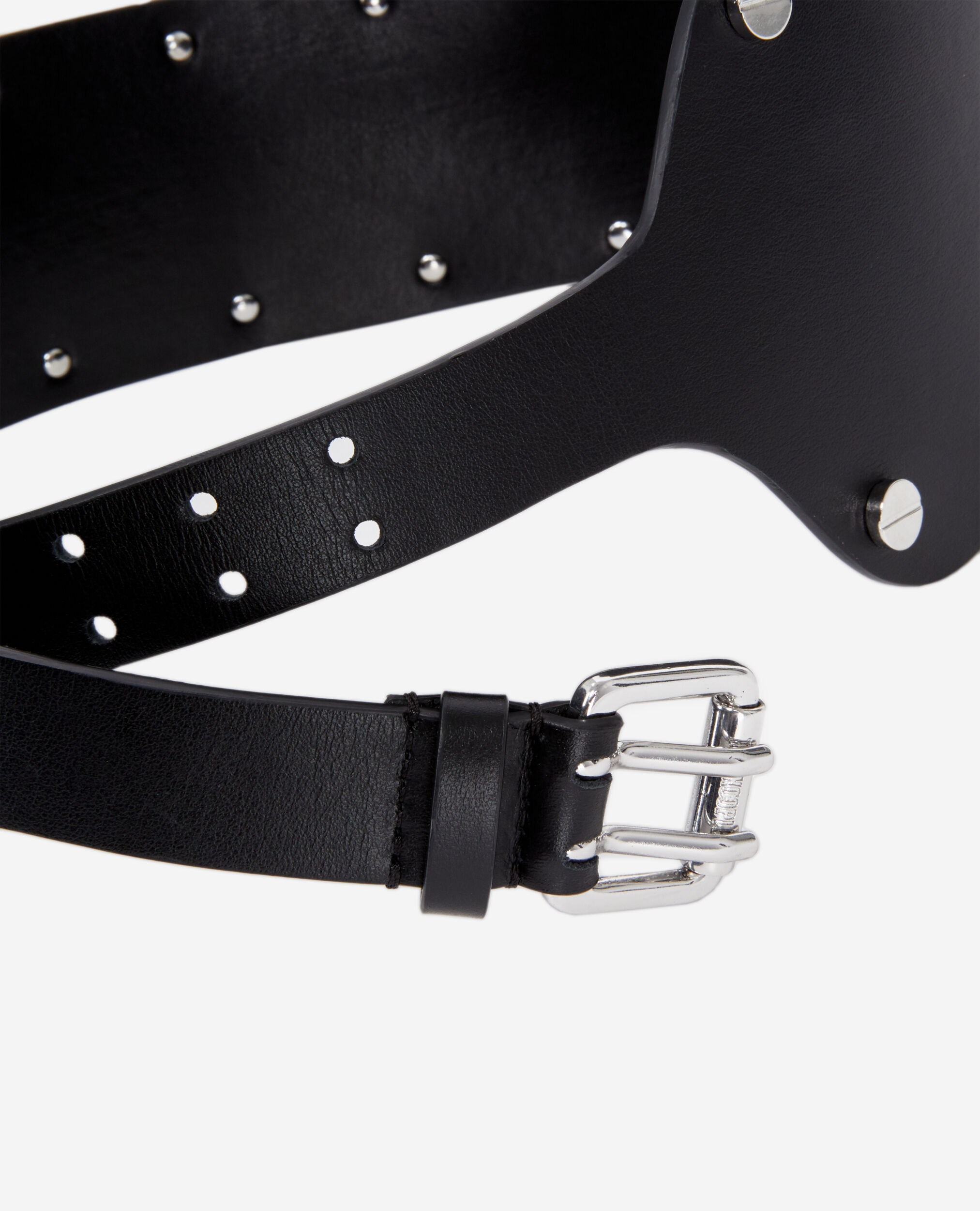Ceinture large en cuir noir avec clous, BLACK, hi-res image number null
