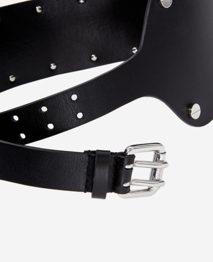 ceinture large en cuir noir avec clous