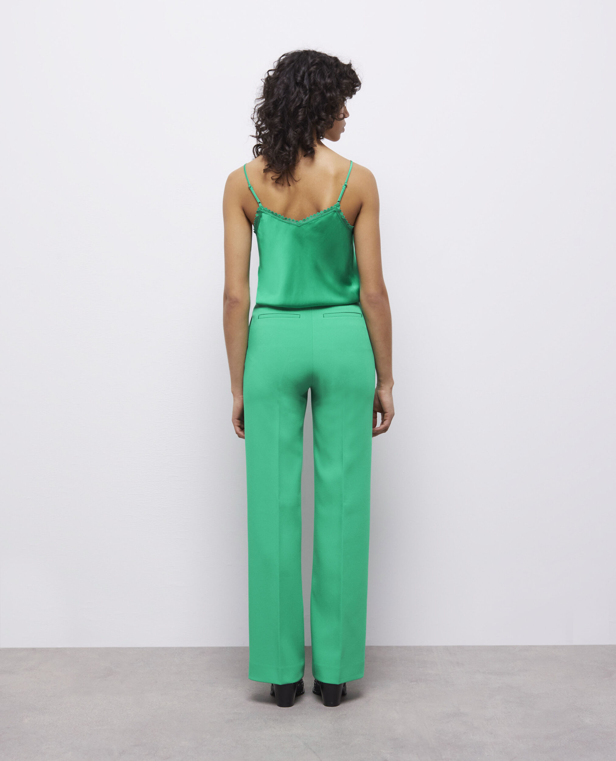 Pantalon tailleur vert en crêpe, GREEN, hi-res image number null