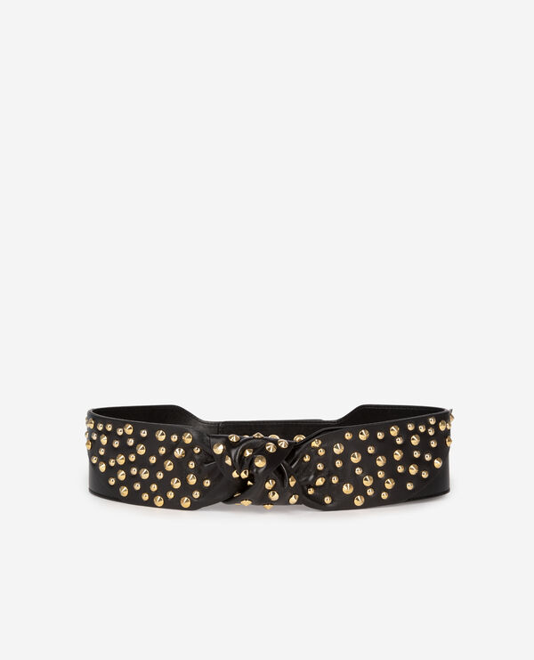 The Kooples WOMEN BLACK wide studded belt in black leather