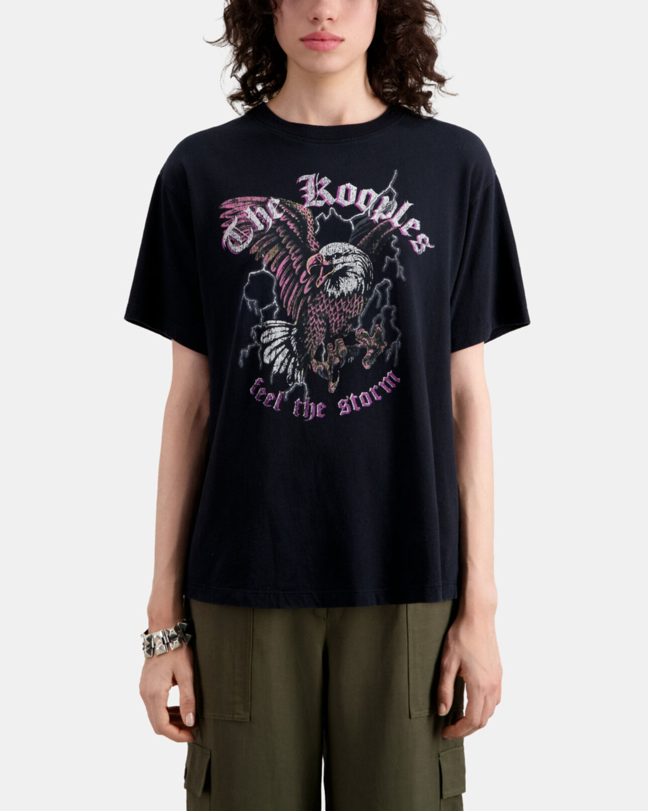 The Kooples FEMME BLACK t-shirt femme noir avec sérigraphie feel the storm