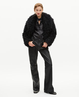 The Kooples WOMEN BLACK short black fur-effect coat