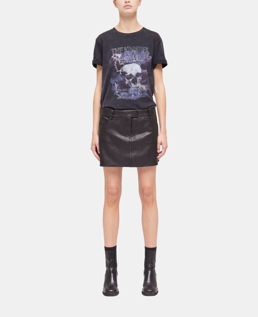The Kooples F BLACK black leather skirt with studs