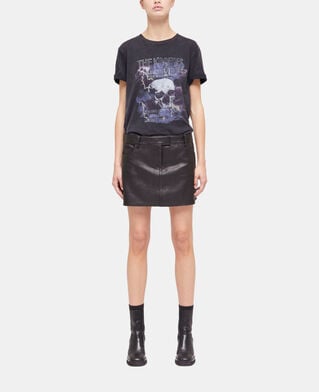 The Kooples F BLACK black leather skirt with studs