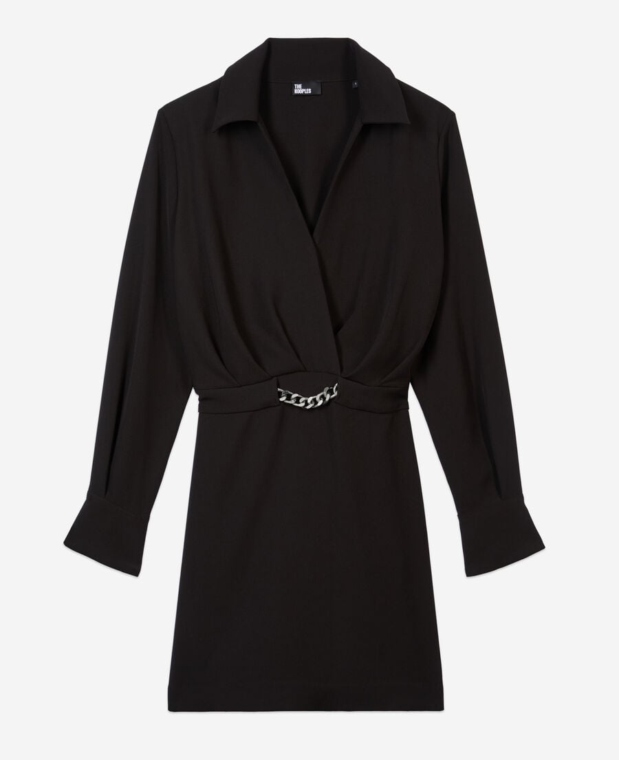 The Kooples WOMEN BLACK short black crepe dress with chain