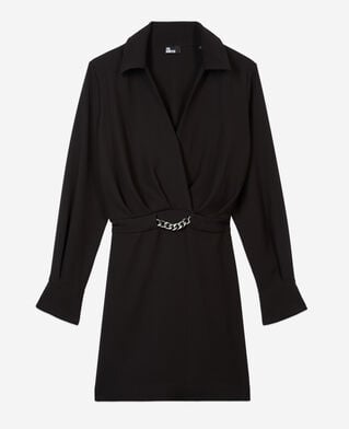 The Kooples WOMEN BLACK short black crepe dress with chain