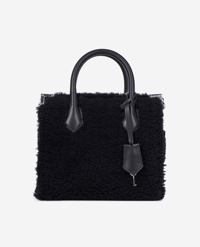 The Kooples FEMME BLACK sac ming en peau lain&eacute;e noire