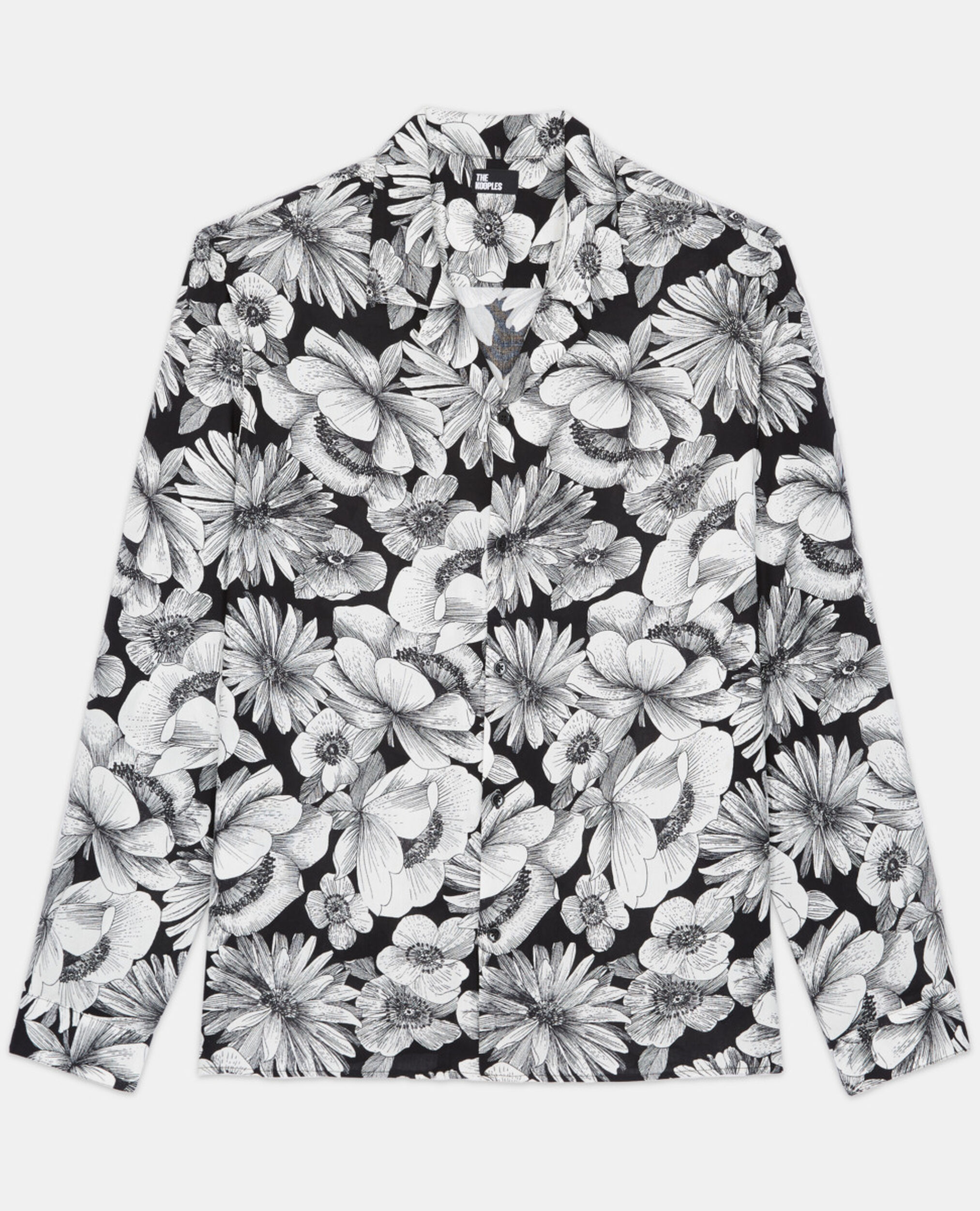 Floral shirt with hawaiian collar, BLACK WHITE, hi-res image number null