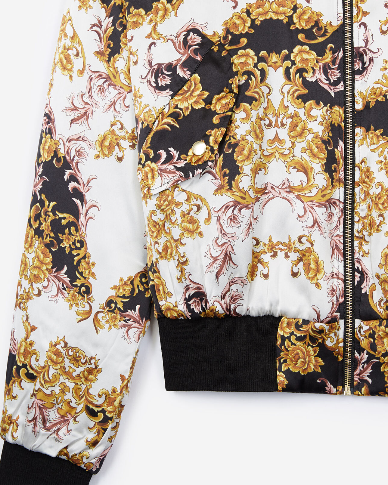 The Kooples WOMEN BLACK black silk jacket with baroque print