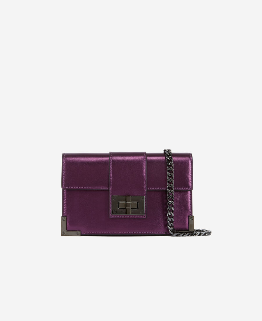 small emily clutch bag in purple leather