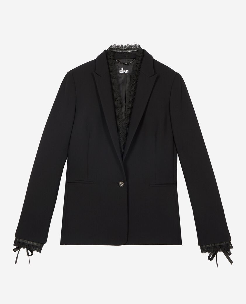 The Kooples DAMEN BLACK kost&uuml;mjacke mit schwarzem spitzenband