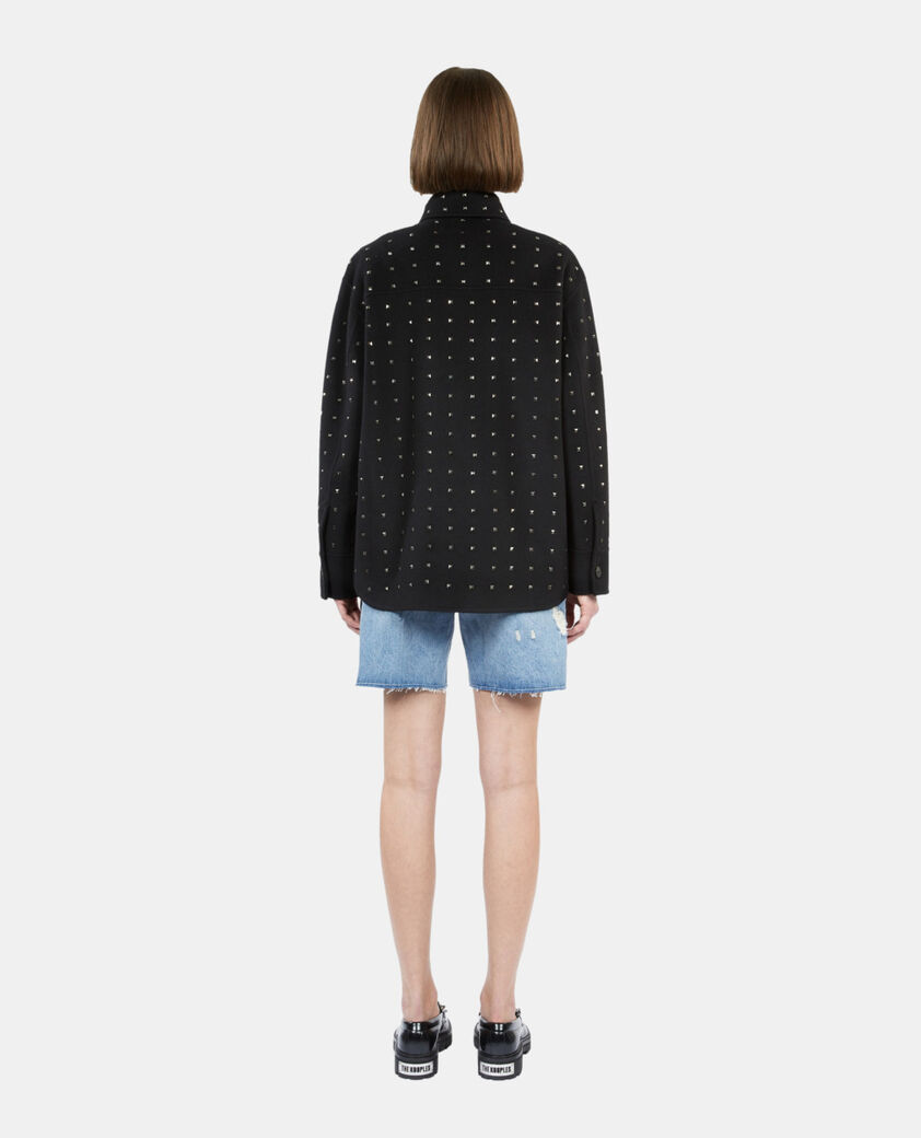 The Kooples WOMEN BLACK black wool-blend overshirt-style jacket with studs