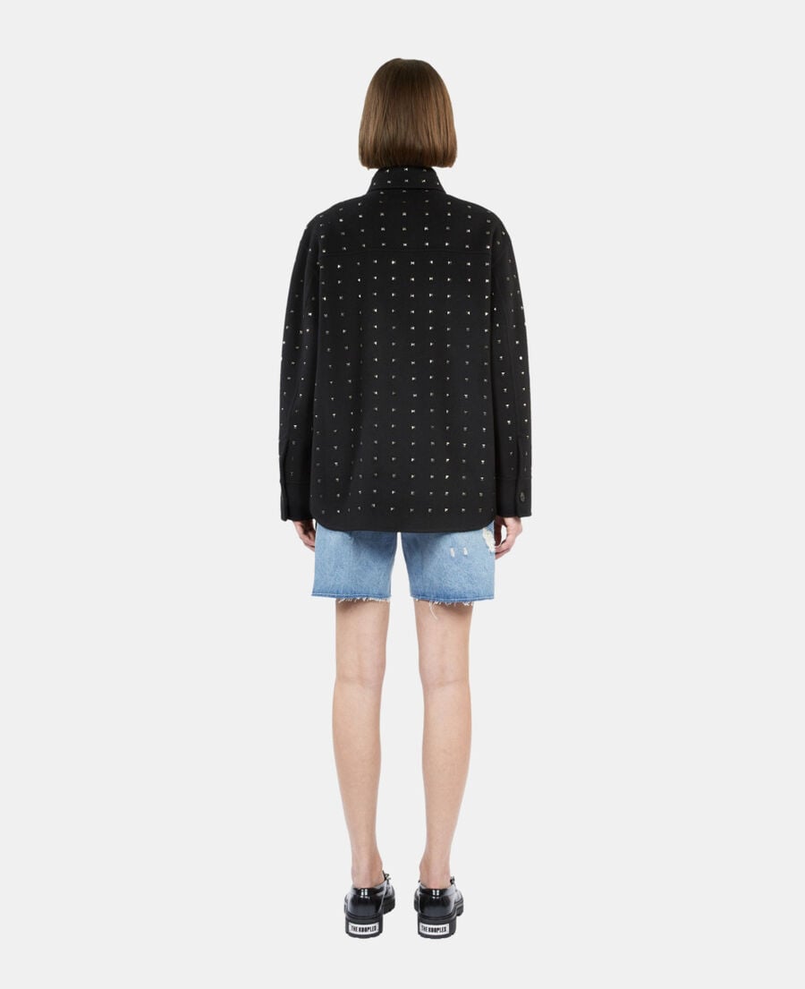 The Kooples WOMEN BLACK black wool-blend overshirt-style jacket with studs
