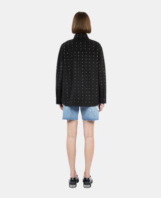 The Kooples WOMEN BLACK black wool-blend overshirt-style jacket with studs