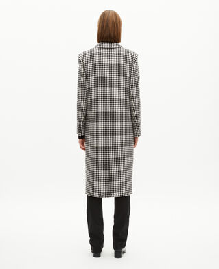 The Kooples WOMEN BLACK WHITE long houndstooth coat in black and white wool