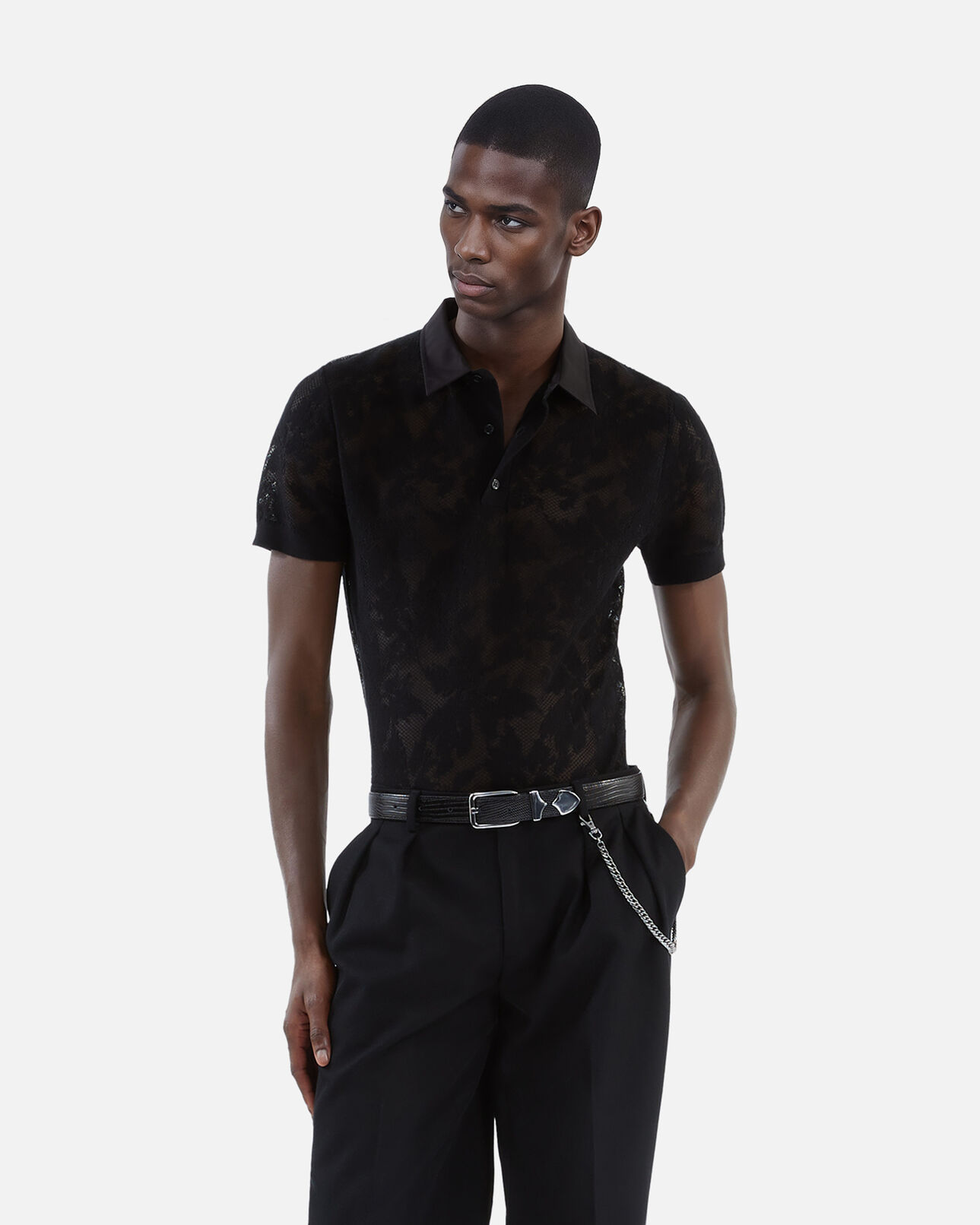 The Kooples HOMBRE BLACK camisa polo punto efecto encaje negro