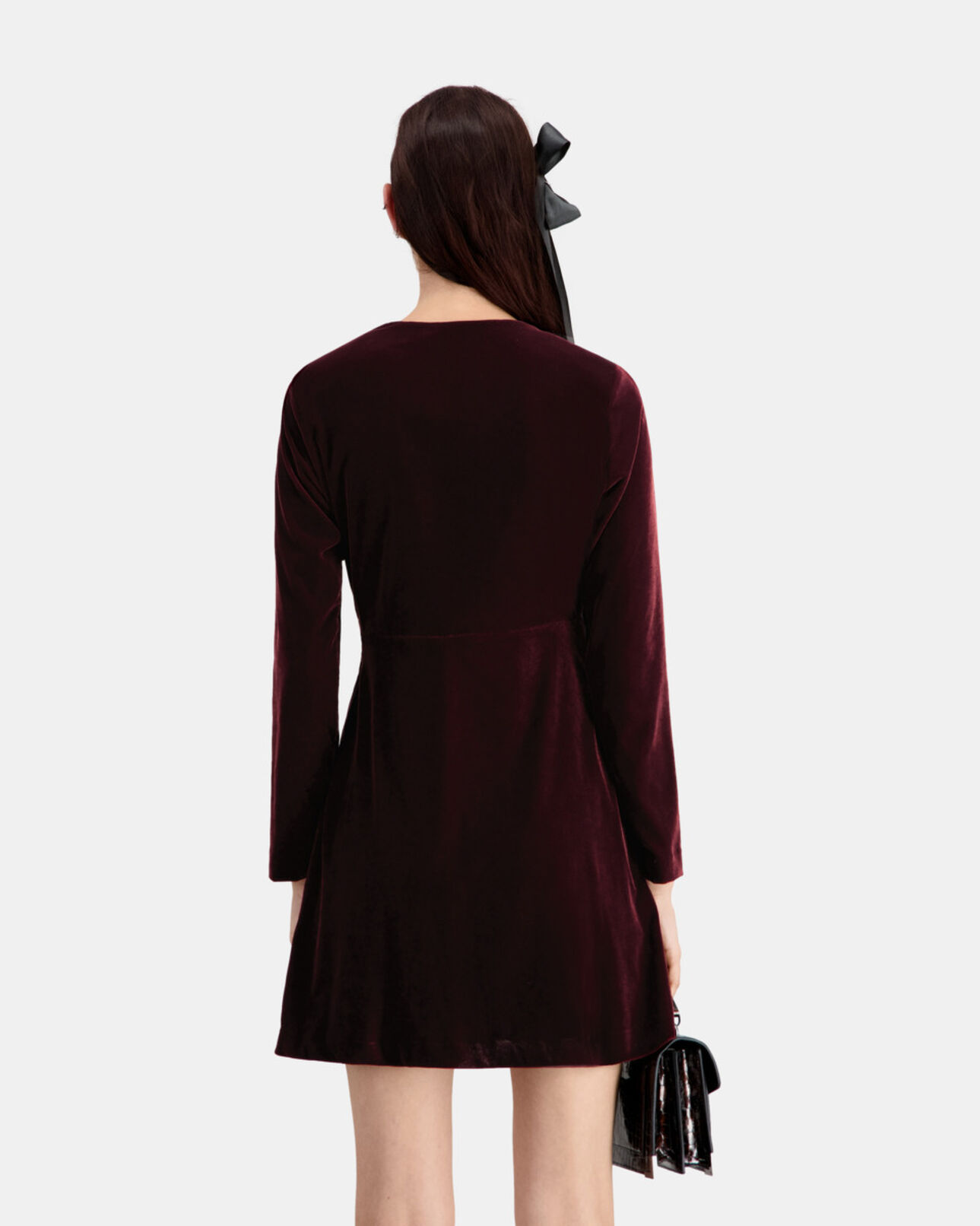 The Kooples DAMEN BURGUNDY bordeauxrotes, kurzes kleid aus samt