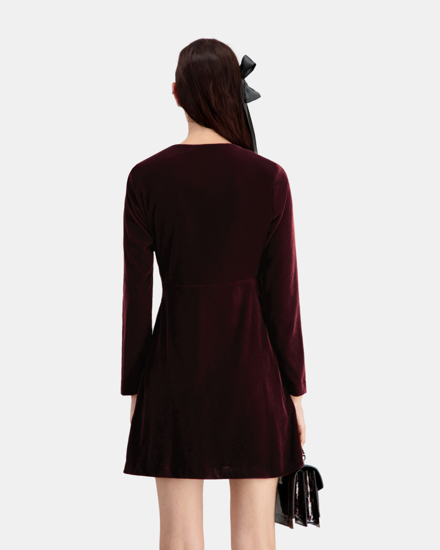 Bordeauxrotes, kurzes Kleid aus Samt, BURGUNDY, hi-res image number null