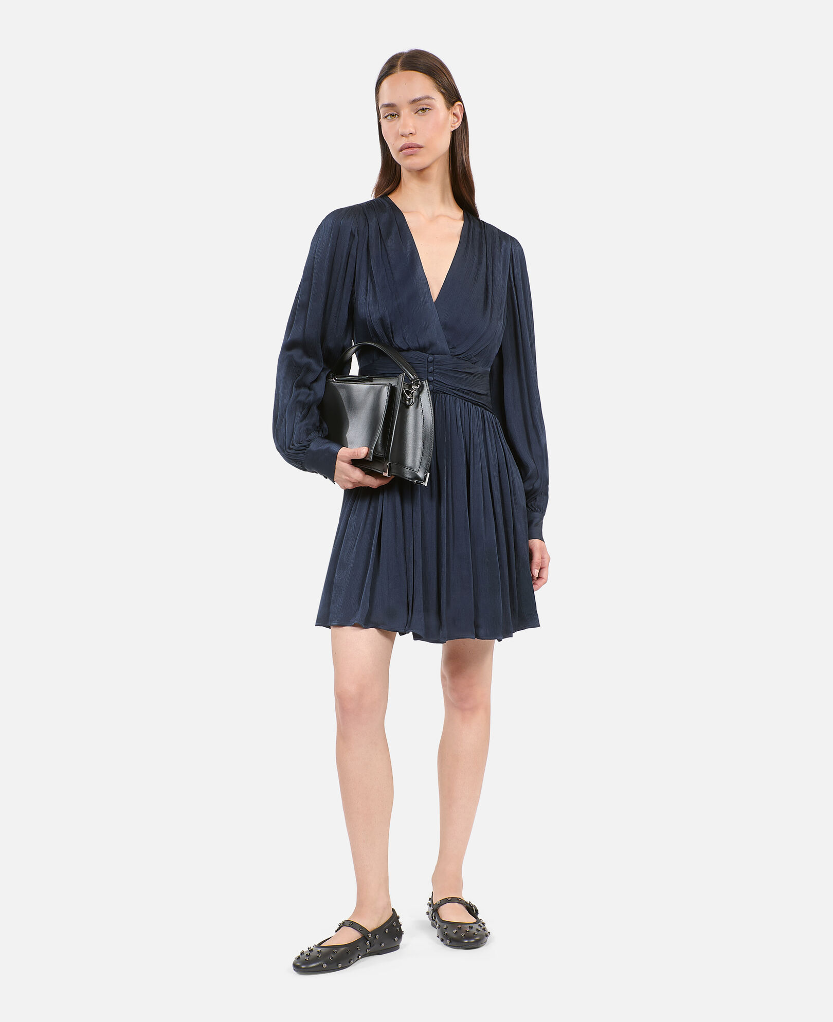 The Kooples WOMEN DARK NAVY navy blue crinckle short dress