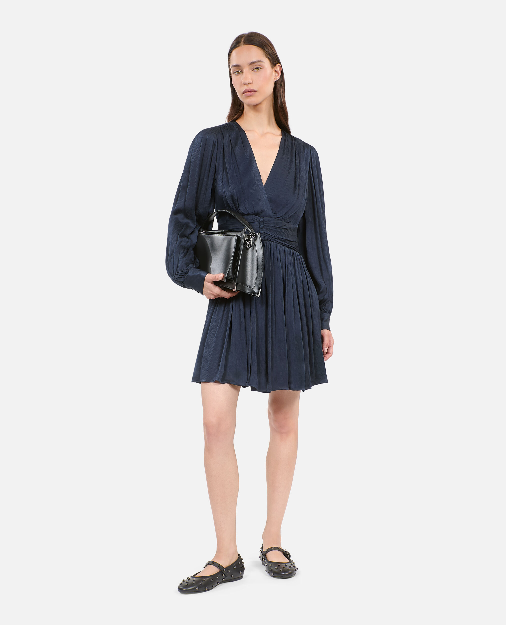 Navy blue crinckle short dress, DARK NAVY, hi-res image number null