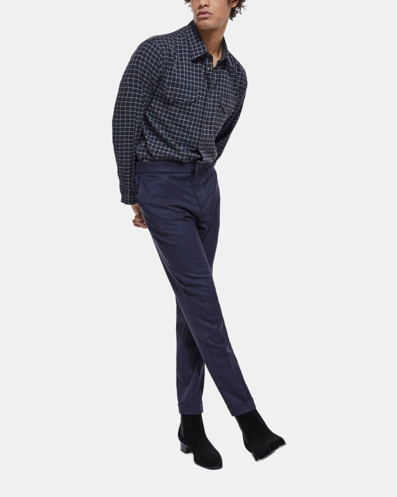 The Kooples MEN DARK GREY check shirt with classic collar