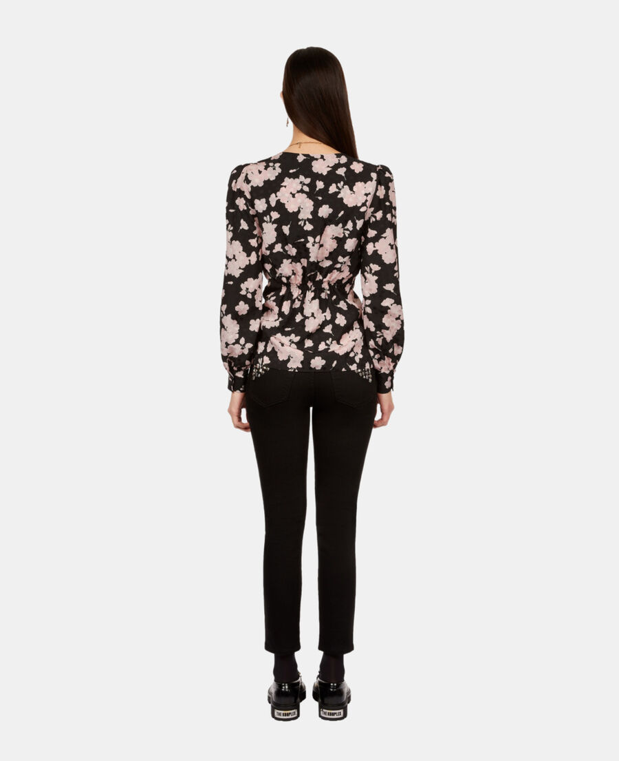 The Kooples F BLACK / PINK printed top with draping