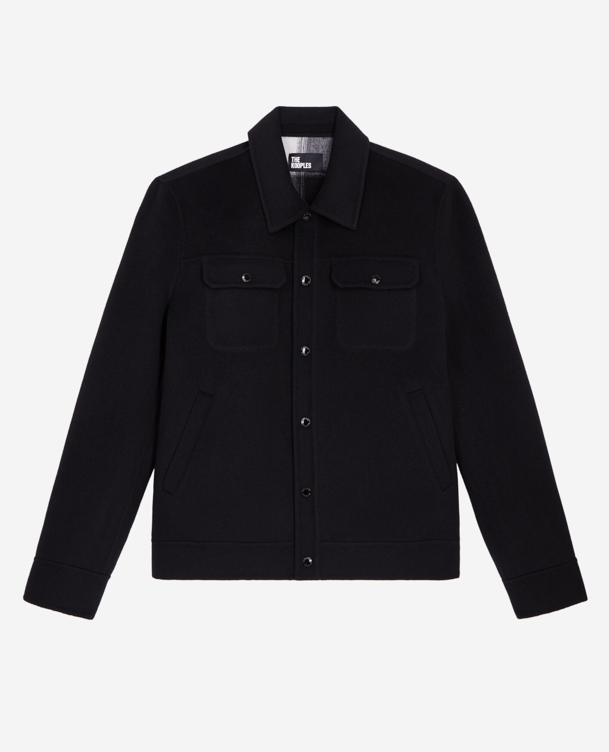 Checked wool-blend overshirt style jacket, BLACK, hi-res image number null