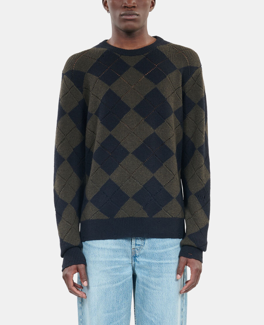 The Kooples H GREEN NAVY black and khaki diamond sweater