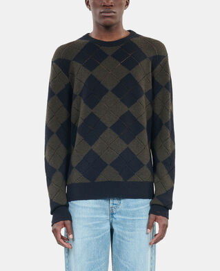 The Kooples H GREEN NAVY black and khaki diamond sweater