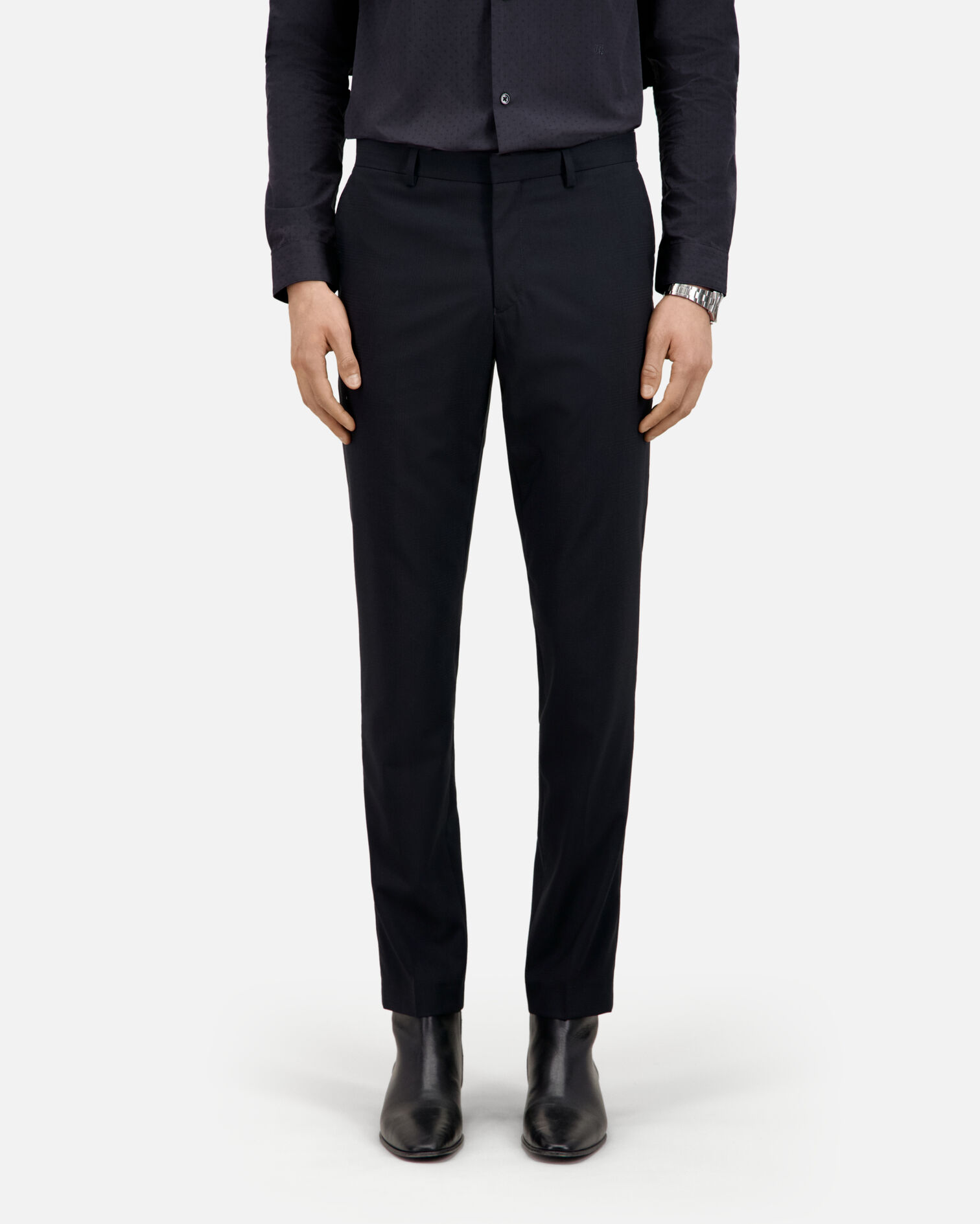 Prince of Wales navy blue wool suit trousers, DARK NAVY, hi-res image number null